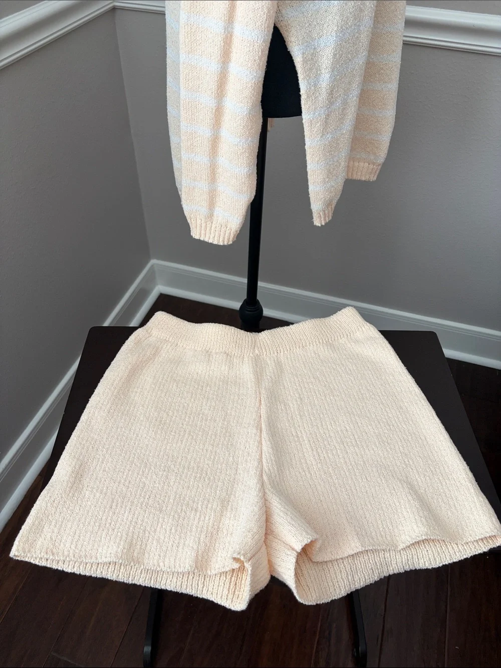 Cream & White Striped Women's Cozy Crewneck Sweater Set